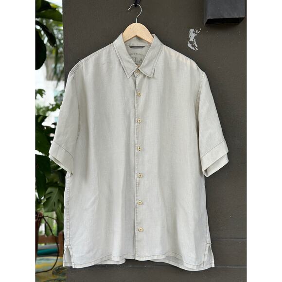 Tommy Bahama Relax Men’s XL 100% Linen Beige Tropical Aloha Hawaiian Camp Shirt - Picture 1 of 7